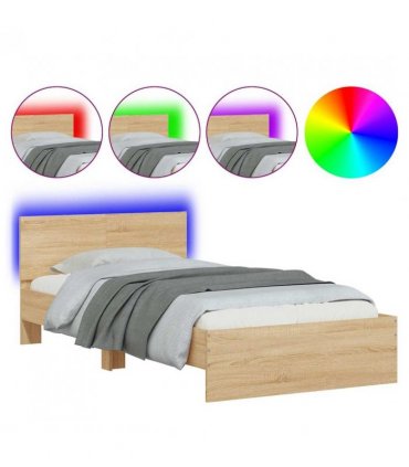 vidaXL Bed Frame without Mattress with LED Lights Sonoma Oak 100x200 cm — Size: 100 x 200 cm