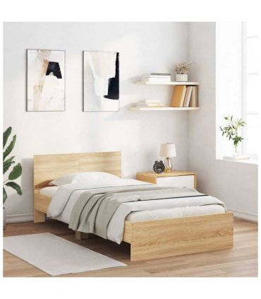 vidaXL Bed Frame without Mattress with LED Lights Sonoma Oak 100x200 cm — Size: 100 x 200 cm