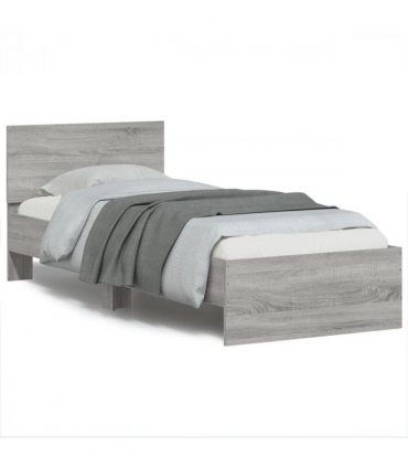 vidaXL Bed Frame without Mattress with LED Lights Grey Sonoma 75x190 cm Small Single — Size: 75 x 190 cm