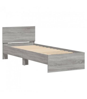 vidaXL Bed Frame without Mattress with LED Lights Grey Sonoma 75x190 cm Small Single — Size: 75 x 190 cm