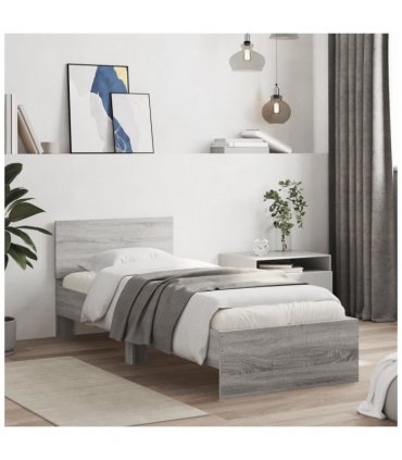 vidaXL Bed Frame without Mattress with LED Lights Grey Sonoma 75x190 cm Small Single — Size: 75 x 190 cm
