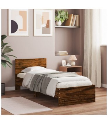 vidaXL Bed Frame without Mattress with LED Lights Smoked Oak 90x200 cm — Size: 90 x 200 cm — V0672046430