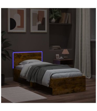 vidaXL Bed Frame without Mattress with LED Lights Smoked Oak 90x200 cm — Size: 90 x 200 cm — V0672046430