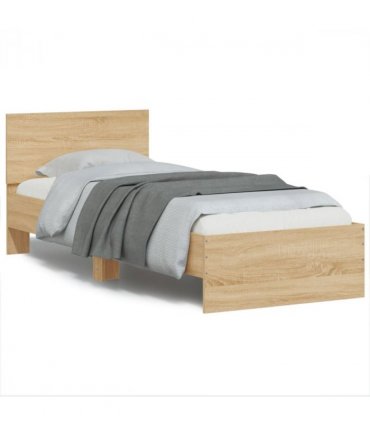 vidaXL Bed Frame without Mattress with LED Lights Sonoma Oak 75x190 cm Small Single — Size: 75 x 190 cm