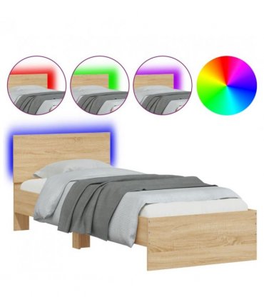 vidaXL Bed Frame without Mattress with LED Lights Sonoma Oak 75x190 cm Small Single — Size: 75 x 190 cm