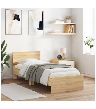 vidaXL Bed Frame without Mattress with LED Lights Sonoma Oak 75x190 cm Small Single — Size: 75 x 190 cm