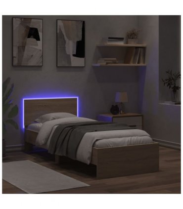 vidaXL Bed Frame without Mattress with LED Lights Sonoma Oak 75x190 cm Small Single — Size: 75 x 190 cm