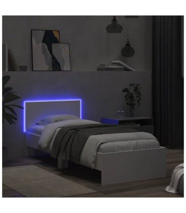 vidaXL Bed Frame without Mattress with LED Lights White 90x190 cm Single — Size: 90 x 190 cm