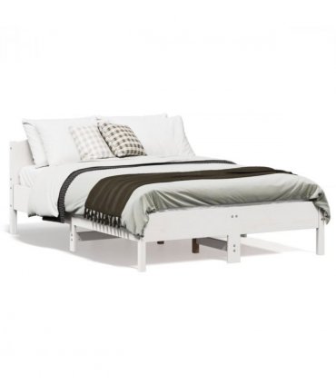 vidaXL Bed Frame | White | Solid Pine Wood, Plywood | Double | Durable — Size: 135 x 190 cm