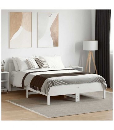 vidaXL Bed Frame | White | Solid Pine Wood, Plywood | Double | Durable — Size: 135 x 190 cm