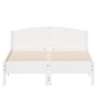 vidaXL Bed Frame | White | Solid Pine Wood, Plywood | Double | Durable — Size: 135 x 190 cm