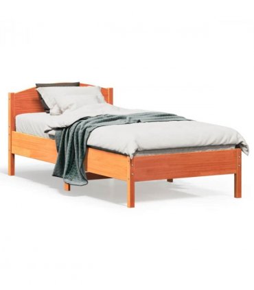 vidaXL Bed Frame without Mattress Wax Brown 75x190 cm Small Single Solid Wood Pine — Size: 75 x 190 cm — V0672046476