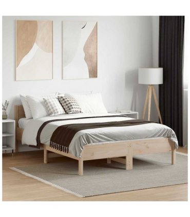 vidaXL Bed Frame | Natural Wood | Solid pine wood, Plywood | Double | Bed Frame — Size: 135 x 190 cm