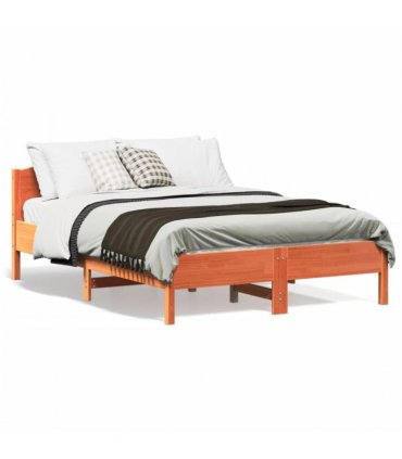 vidaXL Bed Frame | Wax Brown | Solid Pine Wood | 135x190 cm Double — Size: 135 x 190 cm