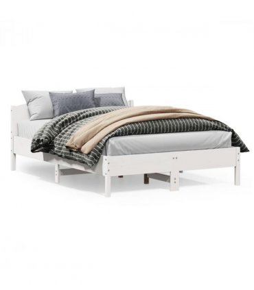 vidaXL Bed Frame | White | Solid Pine Wood, Plywood | Double | Modern — Size: 120 x 200 cm