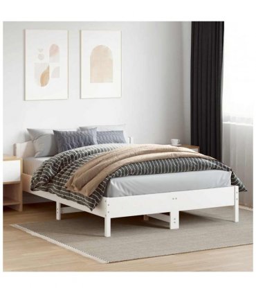 vidaXL Bed Frame | White | Solid Pine Wood, Plywood | Double | Modern — Size: 120 x 200 cm