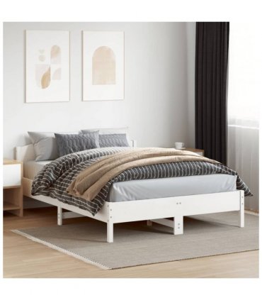 vidaXL Bed Frame without Mattress White 140x200 cm Solid Wood Pine — Size: 140 x 200 cm — V0672046492