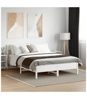 vidaXL Bed Frame without Mattress White 150x200 cm King Size Solid Wood Pine — Size: 150 x 200 cm — V0672046493