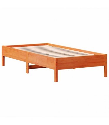 vidaXL Bed Frame | Wax brown | Solid pine wood, Plywood slats | Single | Durable — Size: 90 x 190 cm