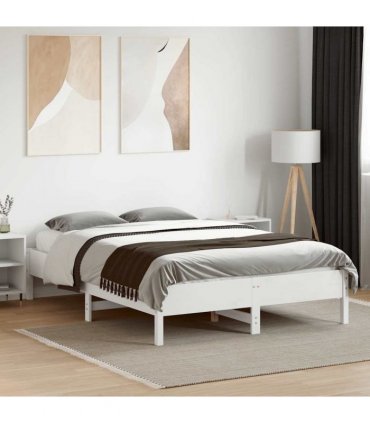 vidaXL Bed Frame | White | Solid Pine Wood, Plywood | Double | Durable — Size: 135 x 190 cm — V0672046543