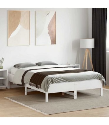 vidaXL Bed Frame | White | Solid pine wood, Plywood slats | Small Double — Size: 120 x 190 cm