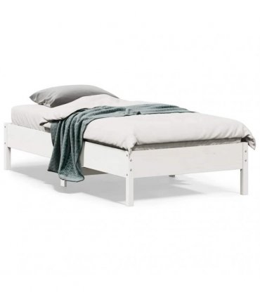 vidaXL Bed Frame | White | Solid Pine Wood, Plywood | Small Single | Simple — Size: 75 x 190 cm