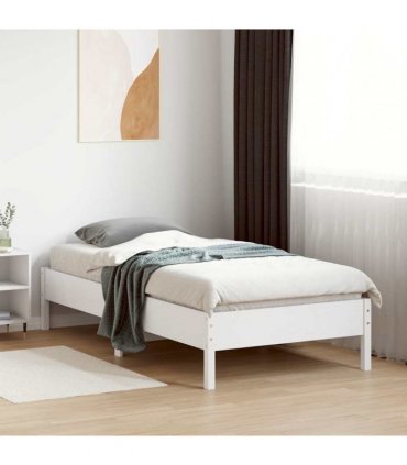 vidaXL Bed Frame | White | Solid Pine Wood, Plywood | Small Single | Simple — Size: 75 x 190 cm