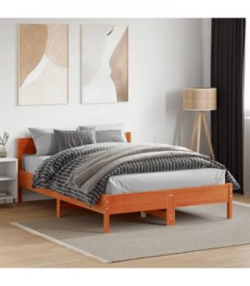 vidaXL Bed Frame without Mattress Wax Brown 140x190 cm Solid Wood Pine — Size: 140 x 190 cm — V0672046567