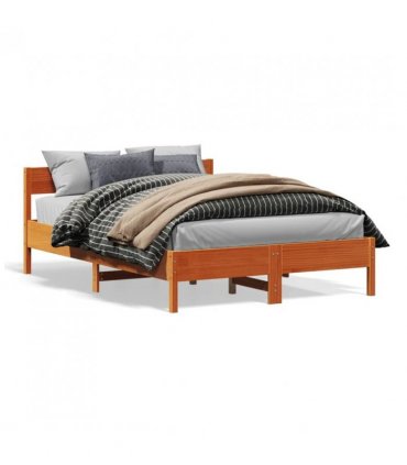 vidaXL Bed Frame without Mattress Wax Brown 140x190 cm Solid Wood Pine — Size: 140 x 190 cm — V0672046567