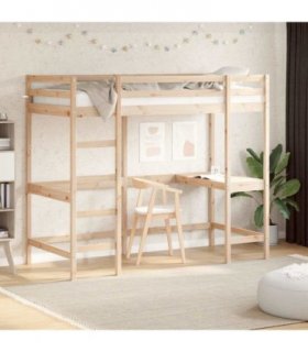 vidaXL Loft Bed without Mattress 100x200 cm Solid Wood Pine — Colour: natural, Size: 100 x 200 cm