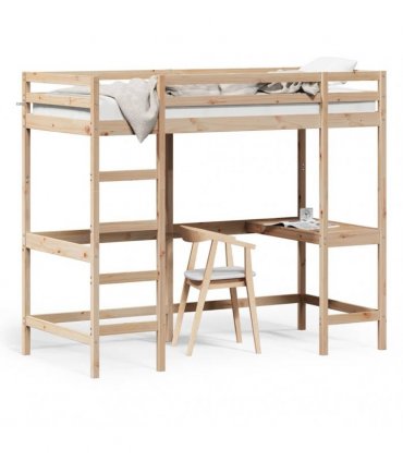 vidaXL Loft Bed without Mattress 100x200 cm Solid Wood Pine — Colour: natural, Size: 100 x 200 cm