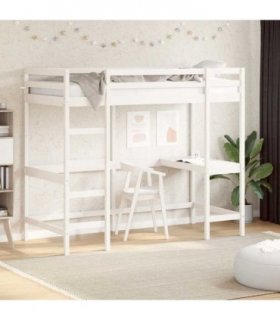 vidaXL Loft Bed without Mattress White 90x200 cm Solid Wood Pine — Size: 90 x 200 cm