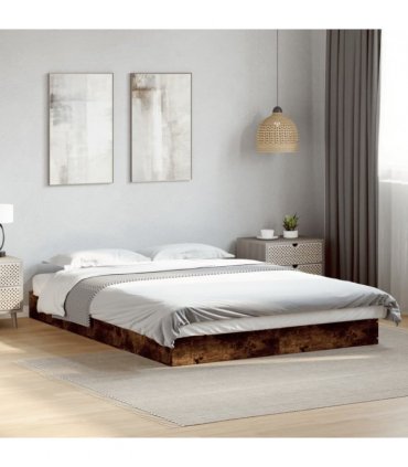 vidaXL Bed Frame without Mattress Smoked Oak 140x200 cm Engineered Wood — Size: 140 x 200 cm