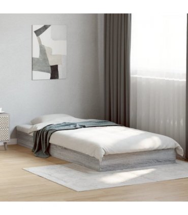 vidaXL Bed Frame without Mattress Grey Sonoma 75x190 cm Small Single Engineered Wood — Size: 75 x 190 cm