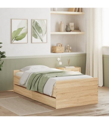 vidaXL Bed Frame | Sonoma Oak | Engineered wood, Plywood | Single — Size: 100 x 200 cm