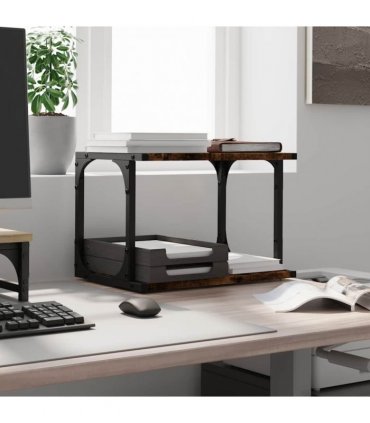 vidaXL Printer Stand 2-Tier Smoked Oak 41x28x33.5 cm Engineered Wood