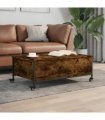 vidaXL Coffee Table with Wheels Smoked Oak 91x55x34 cm Engineered Wood