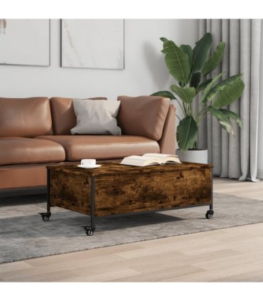 vidaXL Coffee Table with Wheels Smoked Oak 91x55x34 cm Engineered Wood