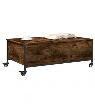 vidaXL Coffee Table with Wheels Smoked Oak 91x55x34 cm Engineered Wood