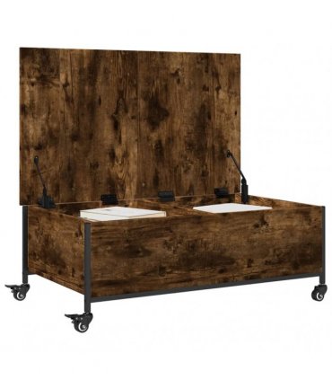 vidaXL Coffee Table with Wheels Smoked Oak 91x55x34 cm Engineered Wood