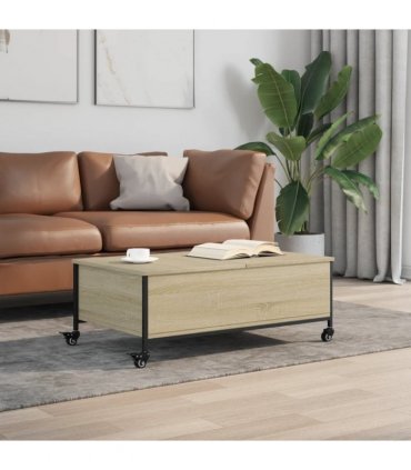 vidaXL Coffee Table with Wheels Sonoma Oak 91x55x34 cm Engineered Wood