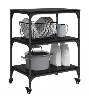 vidaXL Kitchen Trolley Black Oak 60 x 41 x 76 cm Engineered Wood
