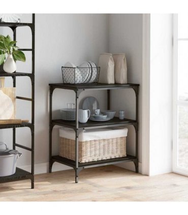 vidaXL Kitchen Trolley Black Oak 60 x 41 x 76 cm Engineered Wood