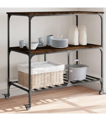 vidaXL Kitchen Trolley Smoked Oak 100x50x95 cm Engineered Wood
