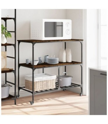 vidaXL Kitchen Trolley Smoked Oak 100x50x95 cm Engineered Wood
