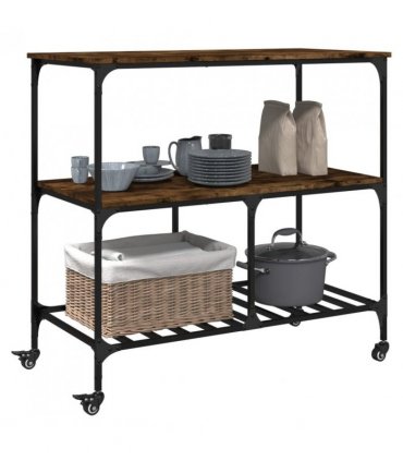 vidaXL Kitchen Trolley Smoked Oak 100x50x95 cm Engineered Wood