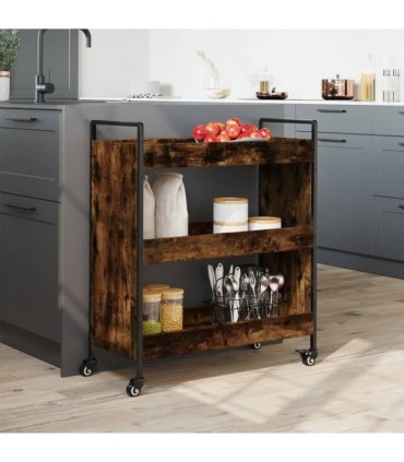 vidaXL Kitchen Trolley Smoked Oak 70x30x82 cm Engineered Wood