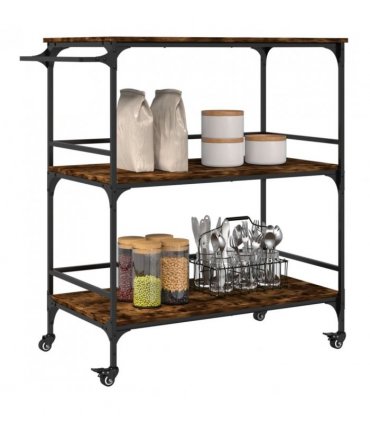 vidaXL Kitchen Trolley Smoked Oak 100.5x50x105 cm Engineered Wood