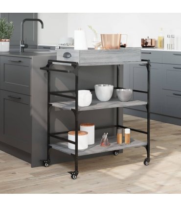 vidaXL Kitchen Trolley Grey Sonoma 81.5x41x92.5 cm Engineered Wood