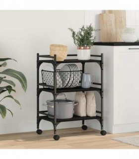 vidaXL Kitchen Trolley Black Oak 50 x 35 x 75.5 cm Engineered Wood